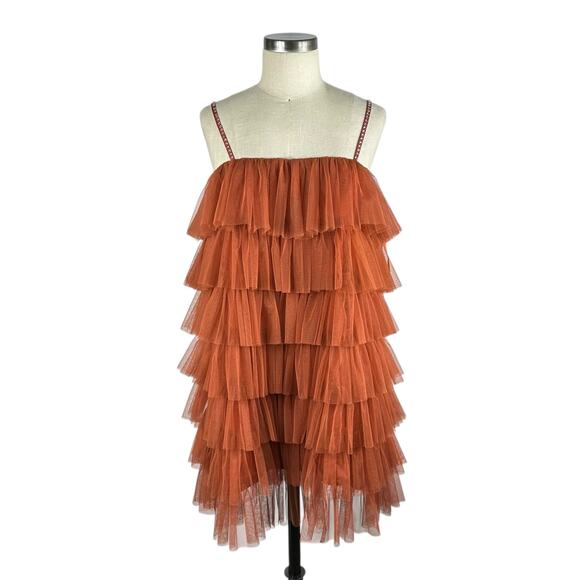 LOVE STORIES Anthropologie Red Clay Eve Tiered Tulle Mini Dress Size 6 NWT Glam - Picture 1 of 12